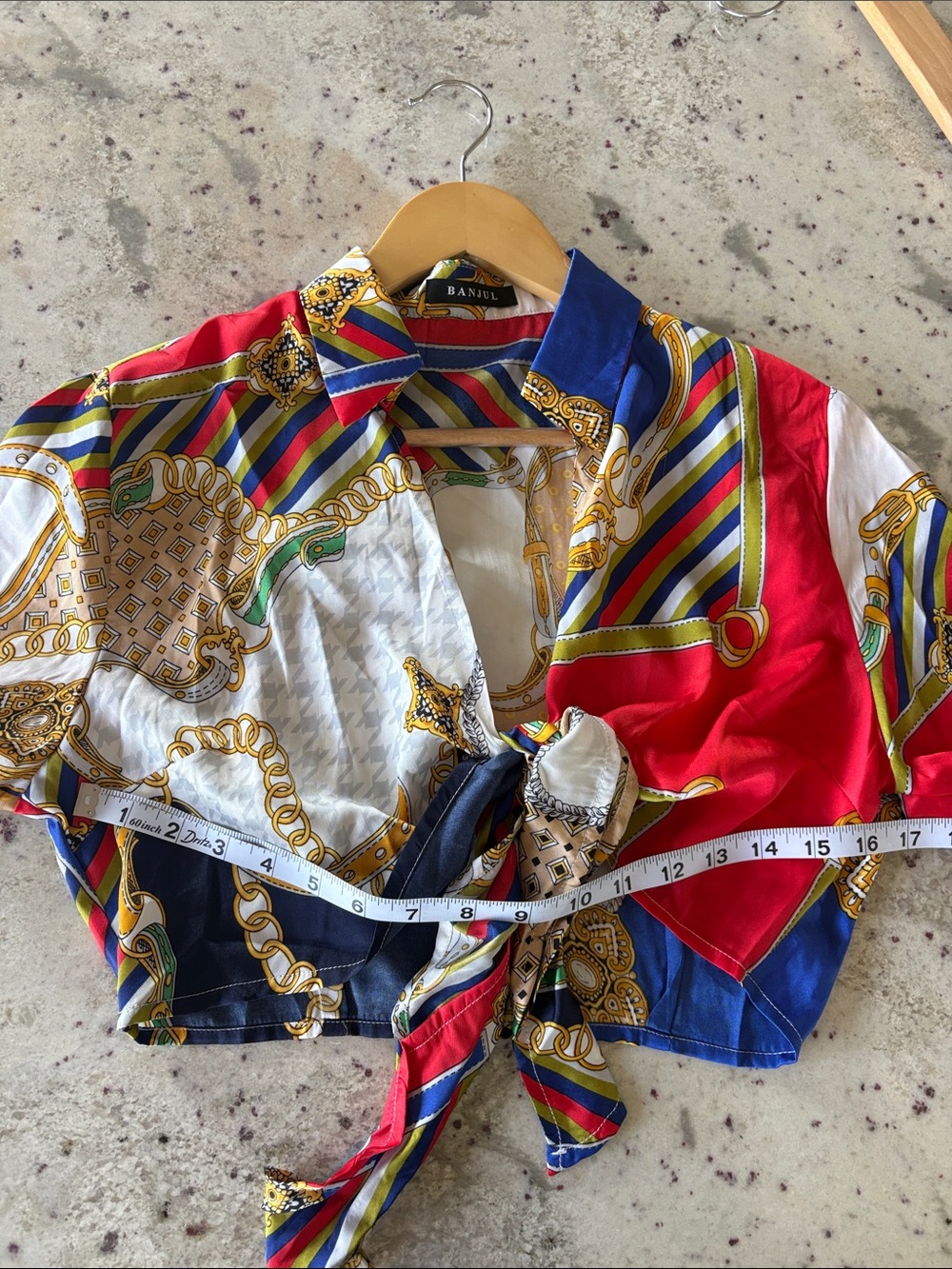 multicolor baroque scarf-print tie-front crop - Picture 6 of 7